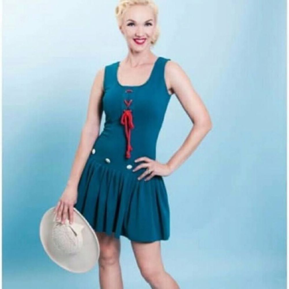 Tatyana retro pinup blue sleeveless sailor dress size small